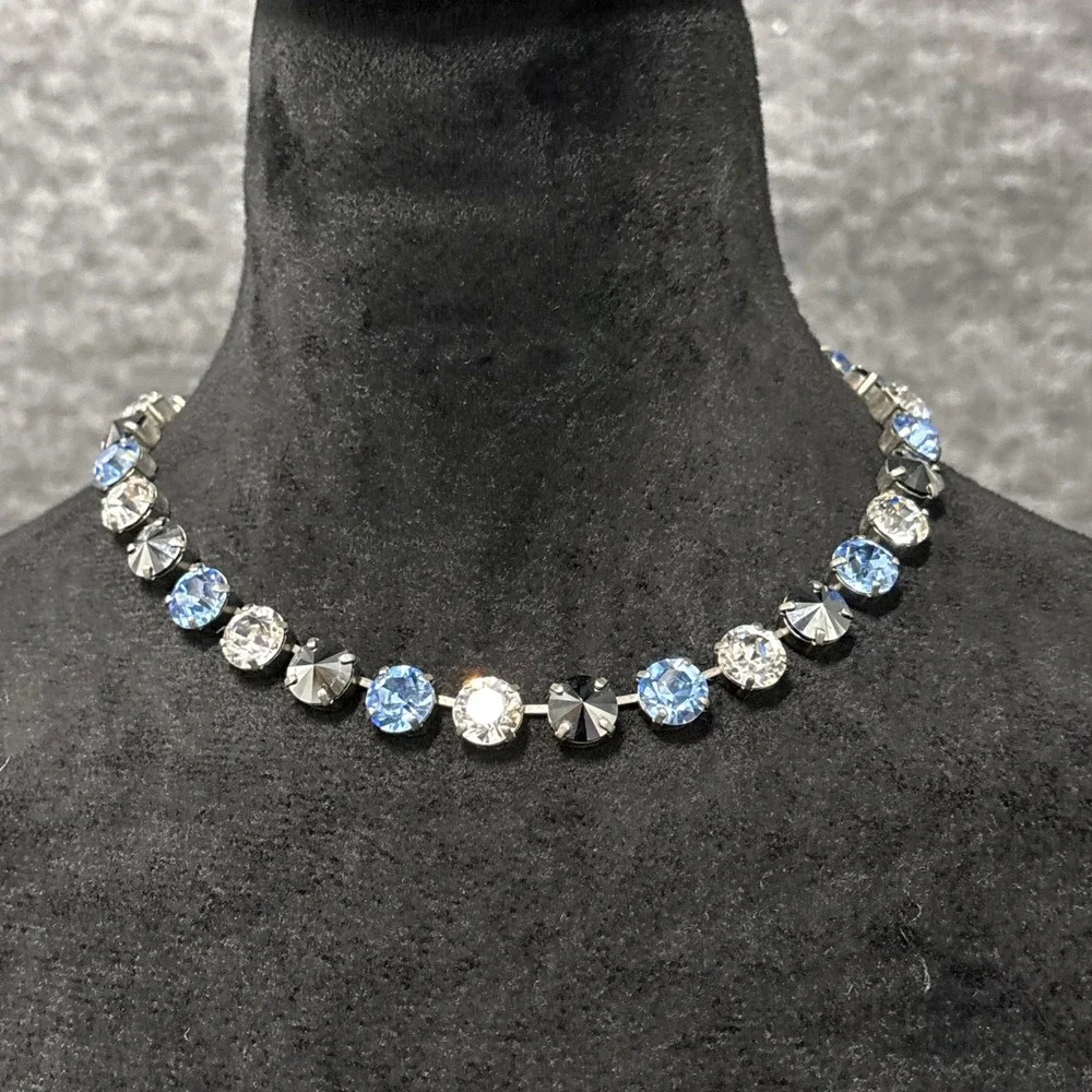 SABIKA Sparkling Crystal Necklace Blue Silver Tone Choker‎ Women's Jewelry